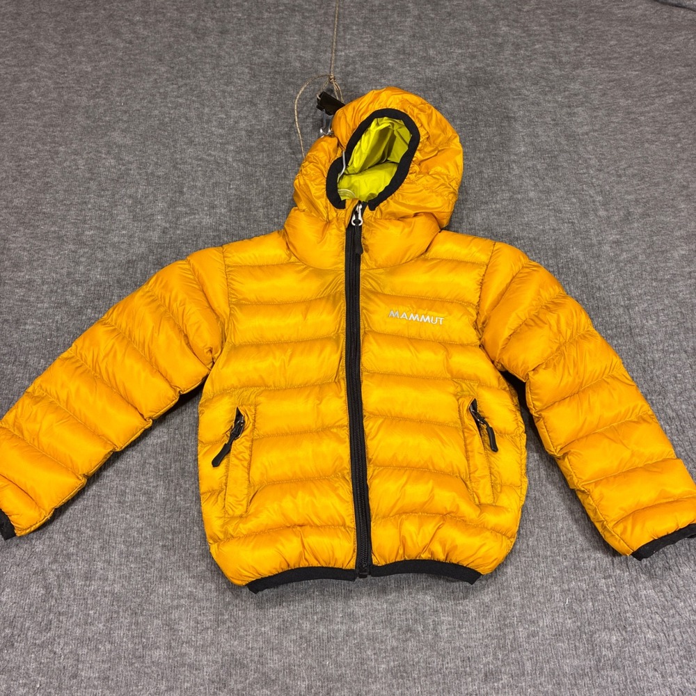 Mammut Puffer Jacket Kids Medium Yellow Hooded Quilted Insulated